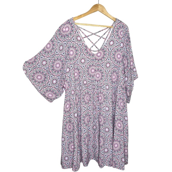 🌟NEW Torrid Ivory Pink Print Challis Strappy Back Skater Dress Plus Size 4X - Picture 2 of 12